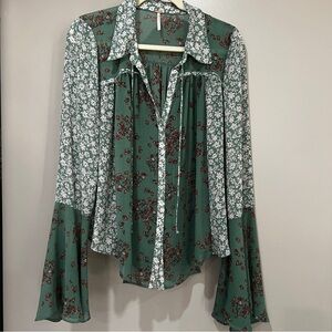 Free People Floral Green Women's Top